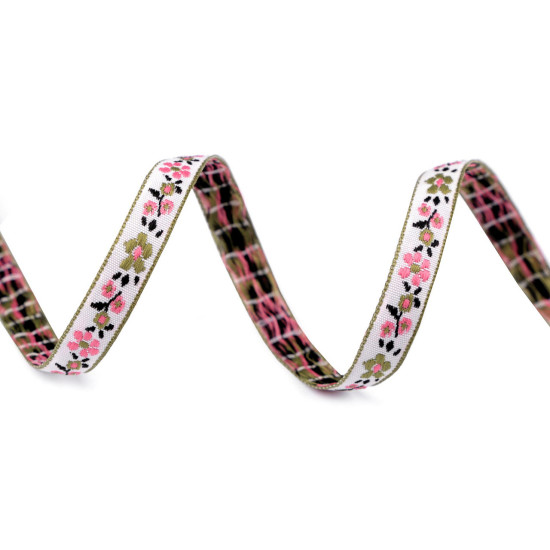 Jacquard ribbon costume trimming, width 9 mm - White (18 Meters) Jacquard ribbon costume trimming, width 9 mm - White (18 Meters)
