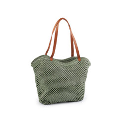 Crocheted raffia / bast handbag with zipper 47x36 cm - Green (1 Piece)