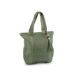 Crocheted raffia handbag with zipper 42x39 cm - Green (1 Piece)