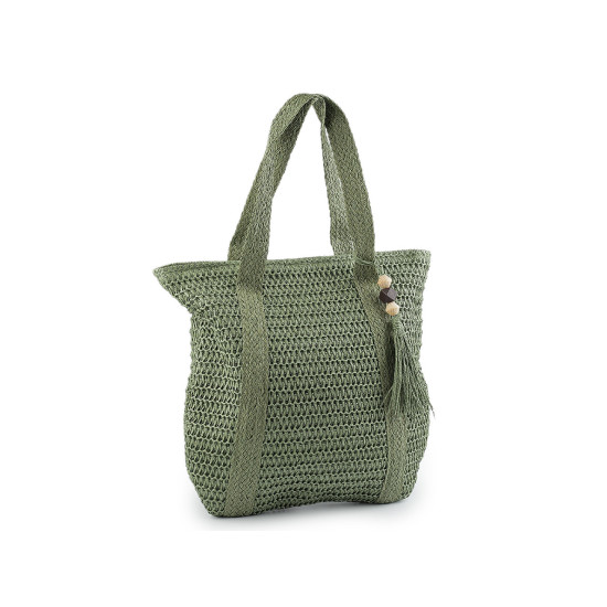 Crocheted raffia handbag with zipper 42x39 cm - Green (3 Pieces) Crocheted raffia handbag with zipper 42x39 cm - Green (3 Pieces)