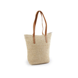 Crocheted raffia / bast handbag with zipper 33x36 cm - Ivory (1 Piece)