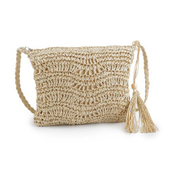 Crocheted raffia / bast handbag with zipper 27x23 cm - Ivory (1 Piece)