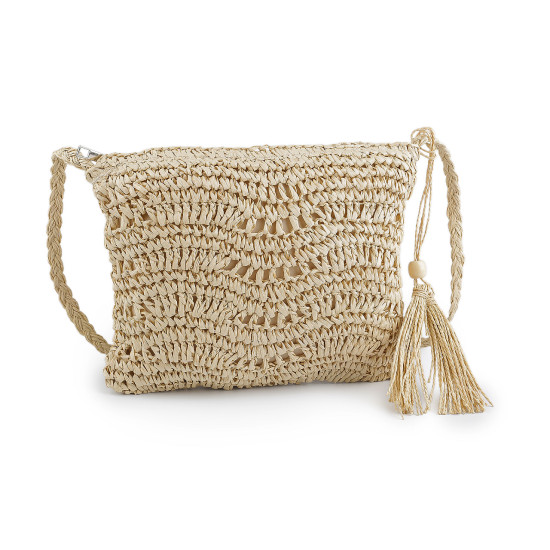 Crocheted raffia / bast handbag with zipper 27x23 cm - Ivory (1 Piece) Crocheted raffia / bast handbag with zipper 27x23 cm - Ivory (1 Piece)