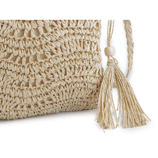 Crocheted raffia / bast handbag with zipper 27x23 cm - Ivory (1 Piece) Crocheted raffia / bast handbag with zipper 27x23 cm - Ivory (1 Piece)