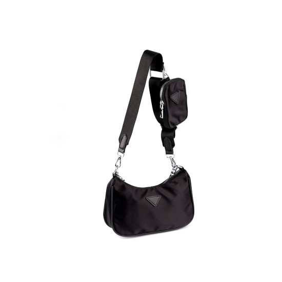 2-in-1 nylon handbag with silver chain 26x16 cm - Black (1 Piece) 2-in-1 nylon handbag with silver chain 26x16 cm - Black (1 Piece)