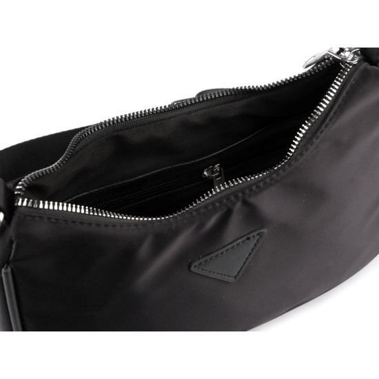 2-in-1 nylon handbag with silver chain 26x16 cm - Black (1 Piece) 2-in-1 nylon handbag with silver chain 26x16 cm - Black (1 Piece)
