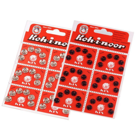 Metal snap fasteners, size 1 and 2 - Black (6 Cards)