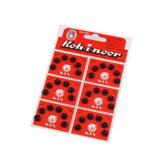 Metal snap fasteners, size 1 and 2 - Black (6 Cards)