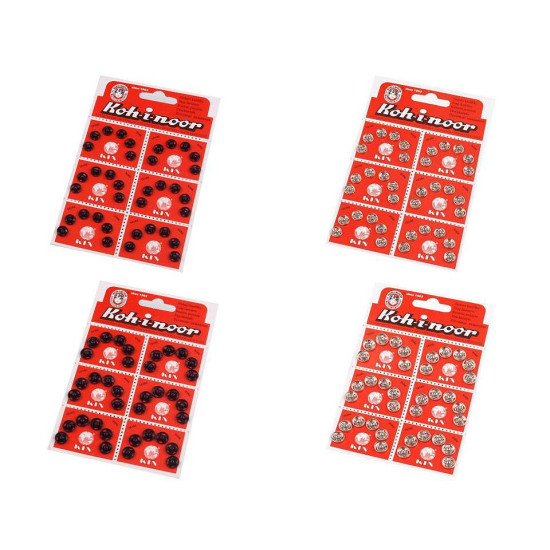 Metal snap fasteners, size 1 and 2 - Black (6 Cards)
