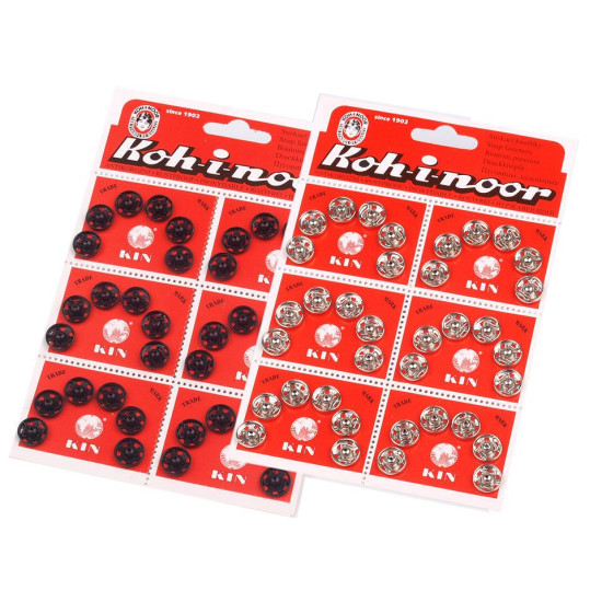 Metal snap fasteners, size 4 - Black (6 Cards)