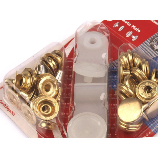 Metal snaps ø15 mm for thick fabrics, gold - Gold lt. (1 Card) Metal snaps ø15 mm for thick fabrics, gold - Gold lt. (1 Card)