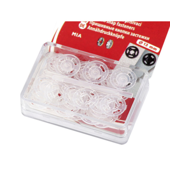 Felvarrható műanyag patent / összenyomható gomb ø7 mm - ø15 mm - Transparent (20 Kártyák) Felvarrható műanyag patent / összenyomható gomb ø7 mm - ø15 mm - Transparent (20 Kártyák)