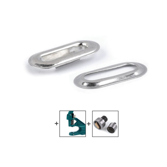 Oczka metalowe z podkładką owal 4x16 mm - Nikiel (50 Pary) Oczka metalowe z podkładką owal 4x16 mm - Nikiel (50 Pary)