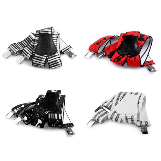 Trouser braces / suspenders musical width 4 cm length 120 cm - Red (1 Piece) Trouser braces / suspenders musical width 4 cm length 120 cm - Red (1 Piece)