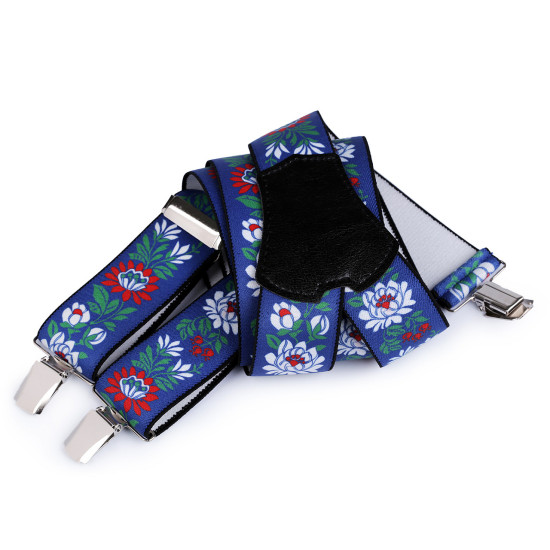Trouser braces / suspenders folklore width 4 cm length 120 cm - Blue (1 Piece) Trouser braces / suspenders folklore width 4 cm length 120 cm - Blue (1 Piece)