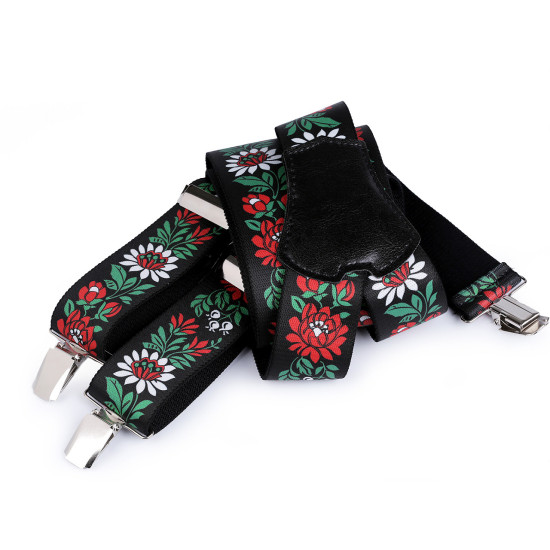 Trouser braces / suspenders folklore width 4 cm length 120 cm - Blue (1 Piece) Trouser braces / suspenders folklore width 4 cm length 120 cm - Blue (1 Piece)