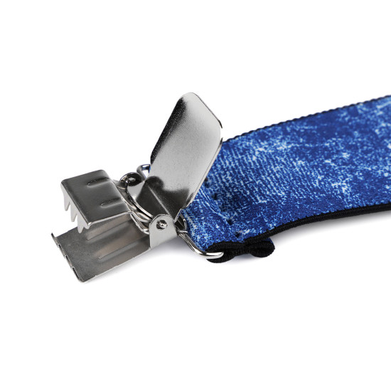Trouser braces / suspenders, denim, width 4 cm, length 120 cm - Blue (1 Piece) Trouser braces / suspenders, denim, width 4 cm, length 120 cm - Blue (1 Piece)