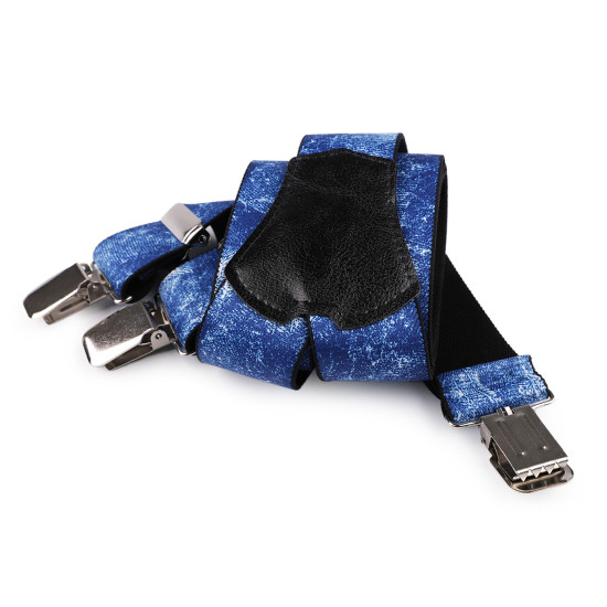 Trouser braces / suspenders, denim, width 4 cm, length 120 cm - Blue (1 Piece) Trouser braces / suspenders, denim, width 4 cm, length 120 cm - Blue (1 Piece)
