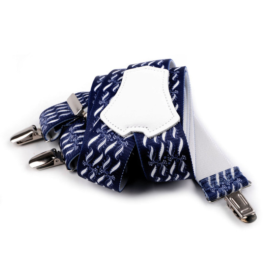 Trouser braces / suspenders, folklore blue print, width 3.5 cm, length 120 cm - Blue dark (1 Piece) Trouser braces / suspenders, folklore blue print, width 3.5 cm, length 120 cm - Blue dark (1 Piece)