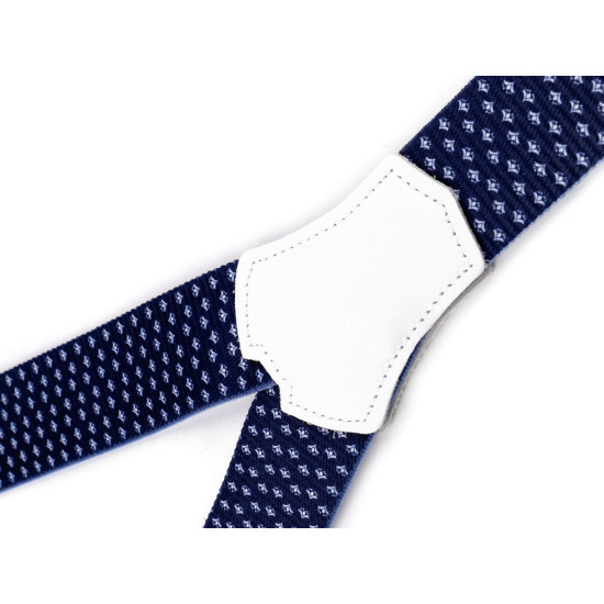 Trouser braces / suspenders, folklore blue print, width 3.5 cm, length 120 cm - Blue dark (1 Piece) Trouser braces / suspenders, folklore blue print, width 3.5 cm, length 120 cm - Blue dark (1 Piece)