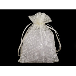 Woreczek podarunkowy rozmiary 13x18 cm organza w kropeczki - Kremowyjasny (10 Sztuki)