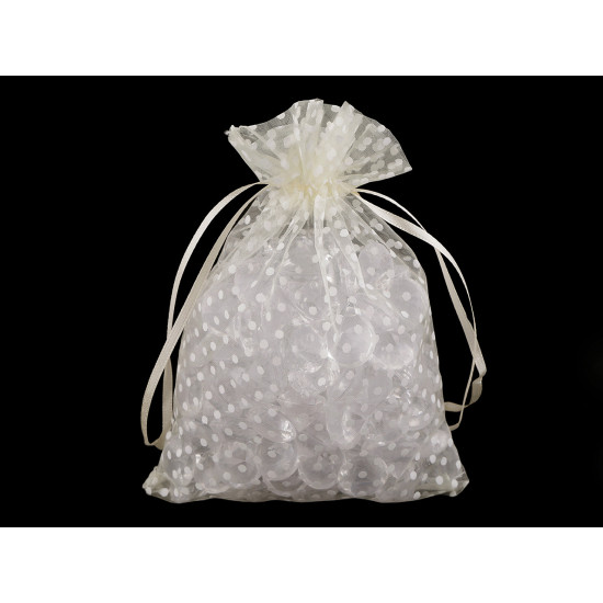 Ajándék zsákocska méretei 13x18 cm pöttyös organza - Fehér (10 Darabok) Ajándék zsákocska méretei 13x18 cm pöttyös organza - Fehér (10 Darabok)