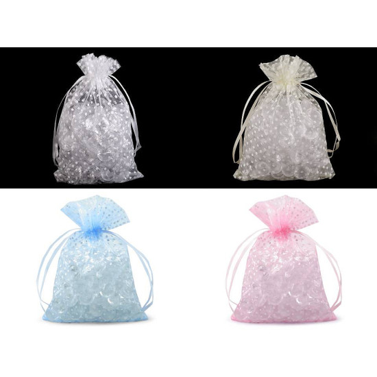 Ajándék zsákocska méretei 13x18 cm pöttyös organza - Fehér (10 Darabok) Ajándék zsákocska méretei 13x18 cm pöttyös organza - Fehér (10 Darabok)