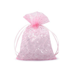Woreczek podarunkowy rozmiary 13x18 cm organza w kropeczki - Różowy jasny (10 Sztuki)