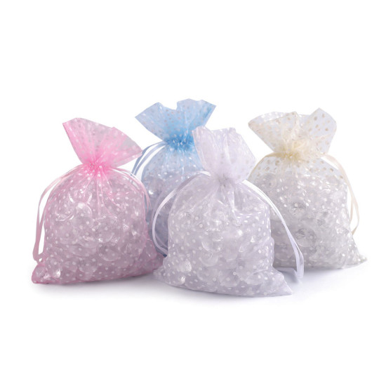 Ajándék zsákocska méretei 13x18 cm pöttyös organza - Fehér (10 Darabok) Ajándék zsákocska méretei 13x18 cm pöttyös organza - Fehér (10 Darabok)