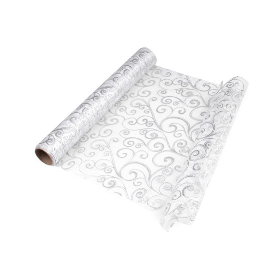 Christmas / wedding organza fabric with metallic printing width 36 cm - White (1 Meter) Christmas / wedding organza fabric with metallic printing width 36 cm - White (1 Meter)