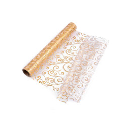Christmas / wedding organza fabric with metallic printing width 36 cm - Gold (1 Meter)
