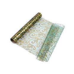 Christmas / wedding organza fabric with metallic printing width 36 cm - Dark green (1 Meter)