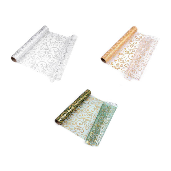 Christmas / wedding organza fabric with metallic printing width 36 cm - White (1 Meter) Christmas / wedding organza fabric with metallic printing width 36 cm - White (1 Meter)
