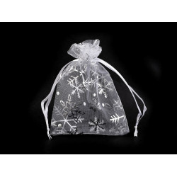 Christmas gift bag snowflakes 9x12 cm organza - White (10 Pieces)