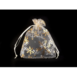 Christmas gift bag snowflakes 9x12 cm organza - Cream lightest (10 Pieces)