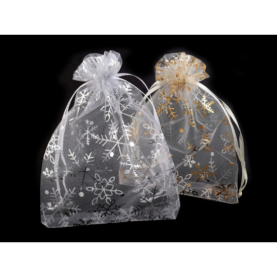 Woreczek podarunkowy 13x18 cm organza płatki śniegu - Mysi (10 Sztuki) Woreczek podarunkowy 13x18 cm organza płatki śniegu - Mysi (10 Sztuki)