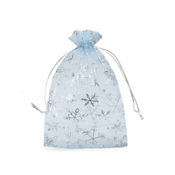 Christmas gift bag snowflakes 13x18 cm organza - Blue ice (10 Pieces)