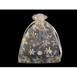 Christmas gift bag snowflakes 13x18 cm organza - Cream lightest (10 Pieces)