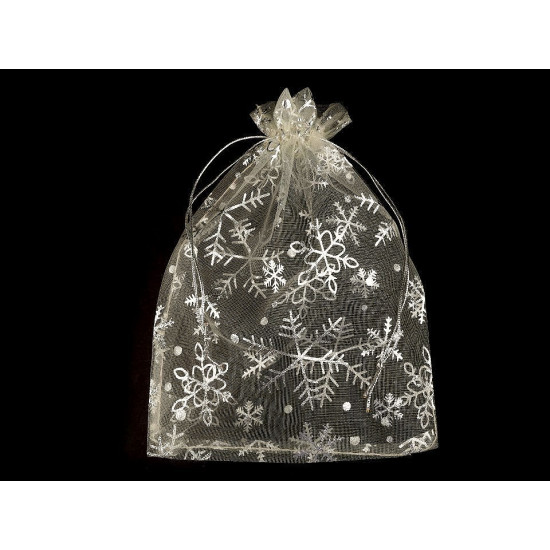 Woreczek podarunkowy 13x18 cm organza płatki śniegu - Mysi (10 Sztuki) Woreczek podarunkowy 13x18 cm organza płatki śniegu - Mysi (10 Sztuki)