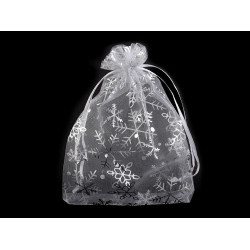 Christmas gift bag snowflakes 13x18 cm organza - White (10 Pieces)