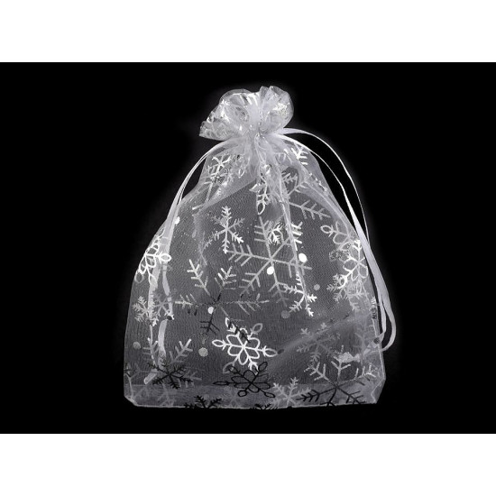 Woreczek podarunkowy 13x18 cm organza płatki śniegu - Mysi (10 Sztuki) Woreczek podarunkowy 13x18 cm organza płatki śniegu - Mysi (10 Sztuki)