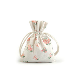 Geschenkbeutel 10 x 12 cm baumwolle mit blumen - Naturfarbe hell (10 Stücke)