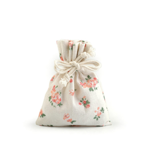Cotton string gift bag with flowers 10x12 cm - Ecru light (10 Pieces) Cotton string gift bag with flowers 10x12 cm - Ecru light (10 Pieces)