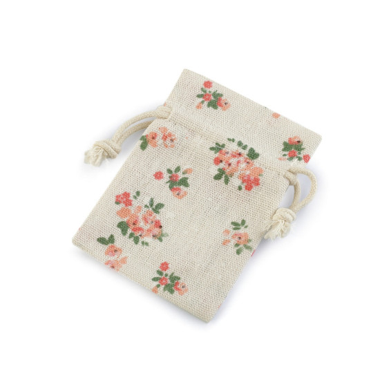 Cotton string gift bag with flowers 10x12 cm - Ecru light (10 Pieces) Cotton string gift bag with flowers 10x12 cm - Ecru light (10 Pieces)