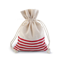 Woreczek podarunkowy 13x18 cm lniany w paseczki - Czerwona truskawka (1 Sztuka)