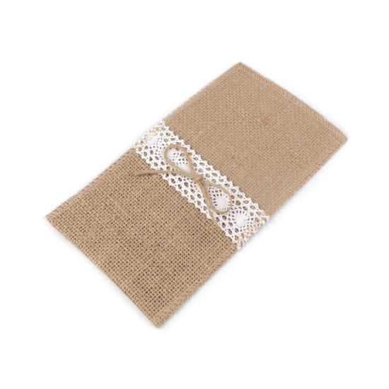 Etui jutowe na sztućce z koronką 11x20 cm - Płowy naturalny (40 Sztuki) Etui jutowe na sztućce z koronką 11x20 cm - Płowy naturalny (40 Sztuki)