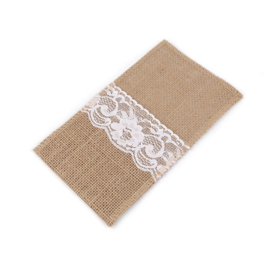 Etui jutowe na sztućce z koronką 11x20 cm - Płowy naturalny (40 Sztuki) Etui jutowe na sztućce z koronką 11x20 cm - Płowy naturalny (40 Sztuki)
