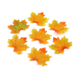 Decorative artificial maple leaves 8x8 cm - Orange-yellow (10 Pieces)