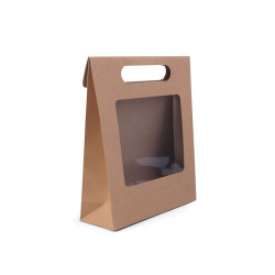 Borsa di carta, con finestra trasparente, dimensioni: 16 x 21 cm - Marrone naturale (1 Pezzo)