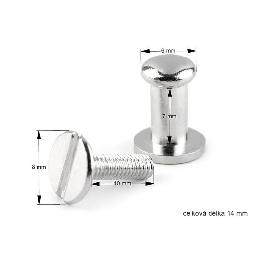 Screw in button head nail rivets / chicago rivet screw ø6 mm - Nickel (50 Pairs) Screw in button head nail rivets / chicago rivet screw ø6 mm - Nickel (50 Pairs)